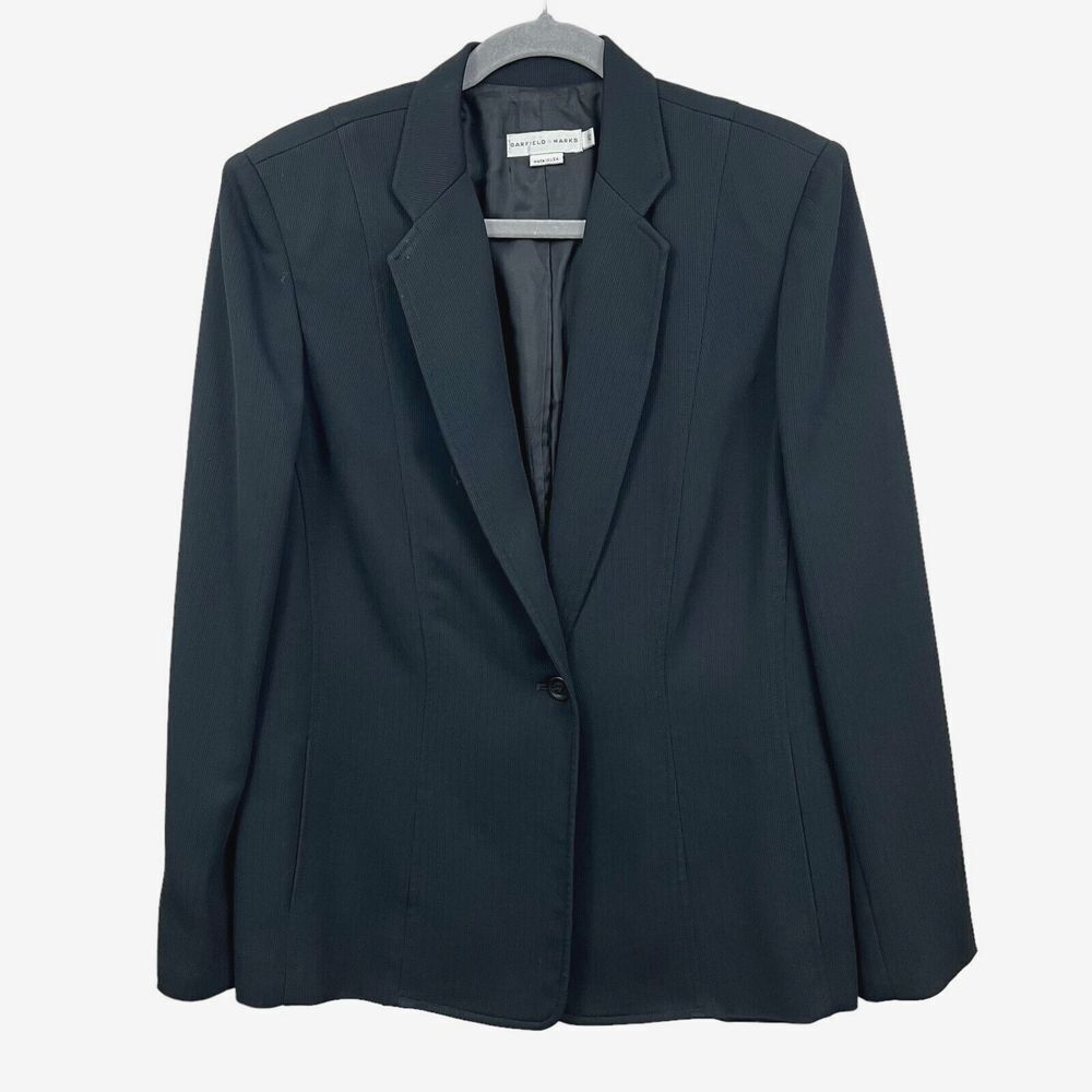 Garfield & Marks Womens Dalton Blazer One Button Lined Slit Pockets Black Sz 12*